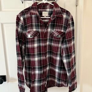 American Eagle Outfitters Maroon and White Checkered Shirt